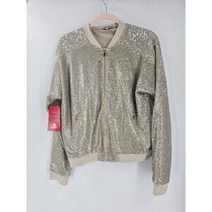 Evereve Peyton Jensen Shine Bomber Jacket in Champagne Sequin Size Medium New